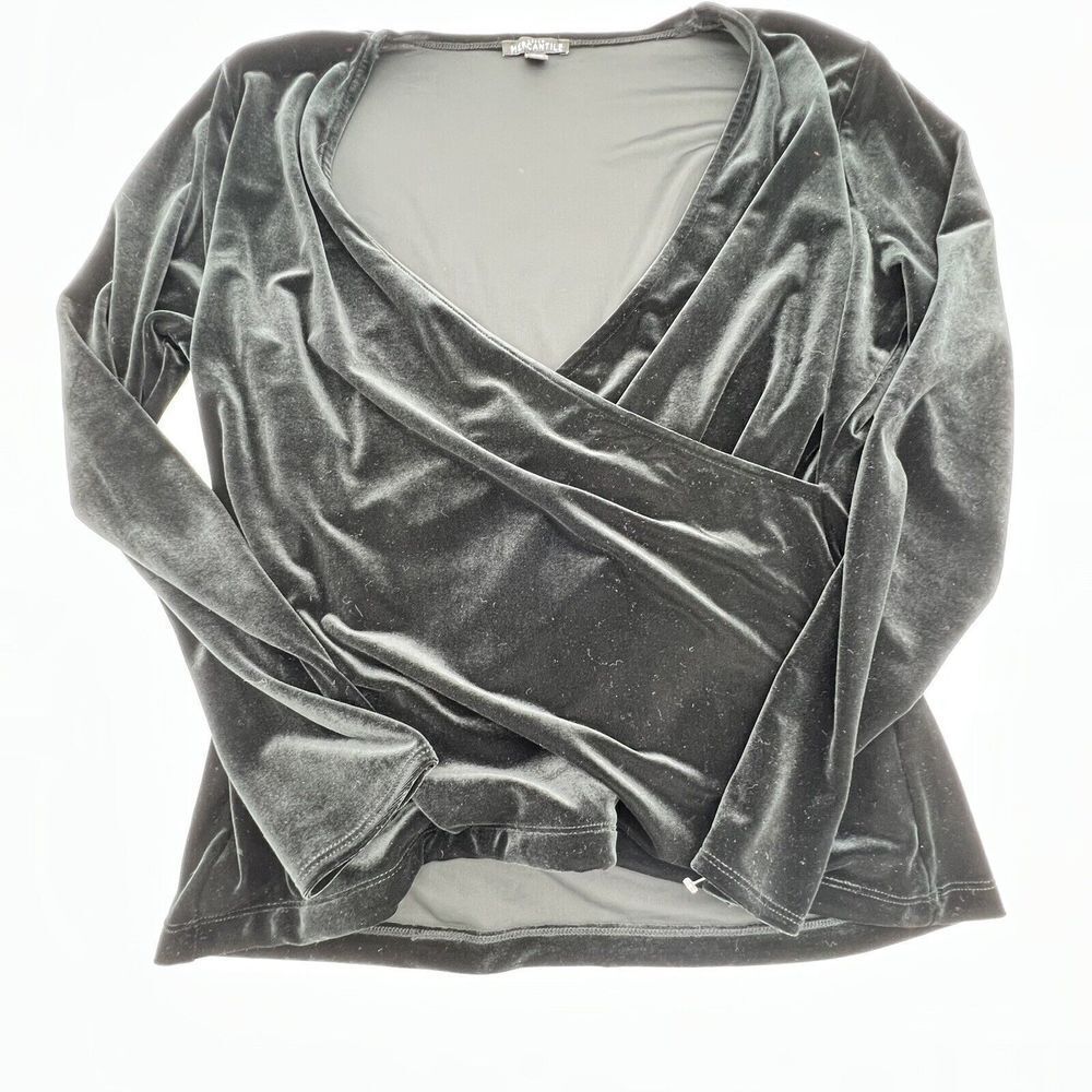 J Crew Mercantile Black Velvet Faux Wrap Top Size XL